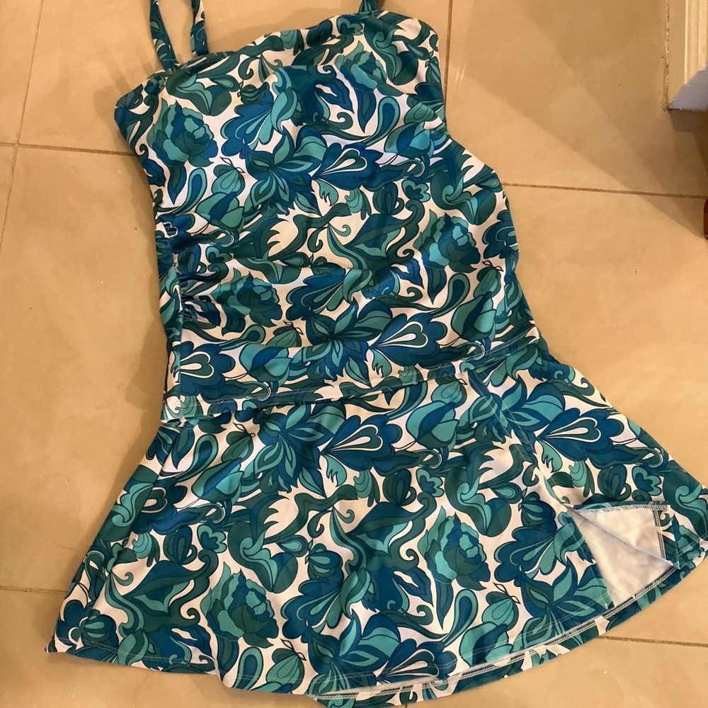 Tankini Style Blue and Green Swimsuit